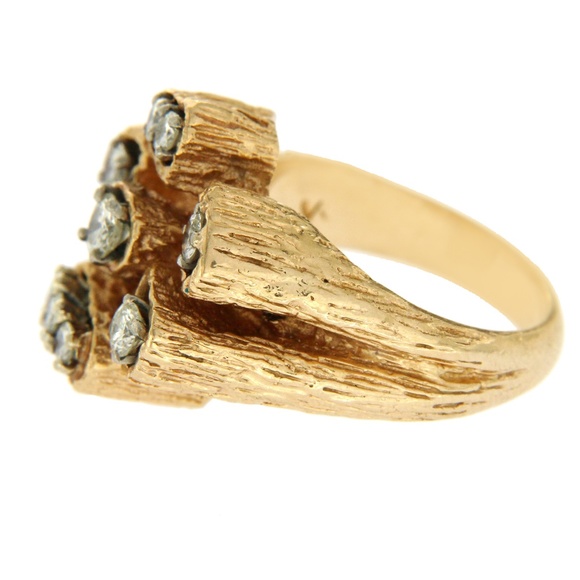 14k Yellow Gold White Diamonds Cobblestone Ring - Picture 3 of 5